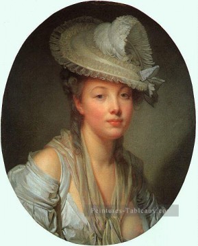  Blanc Tableaux - Jeune femme au chapeau blanc portrait Jean Baptiste Greuze